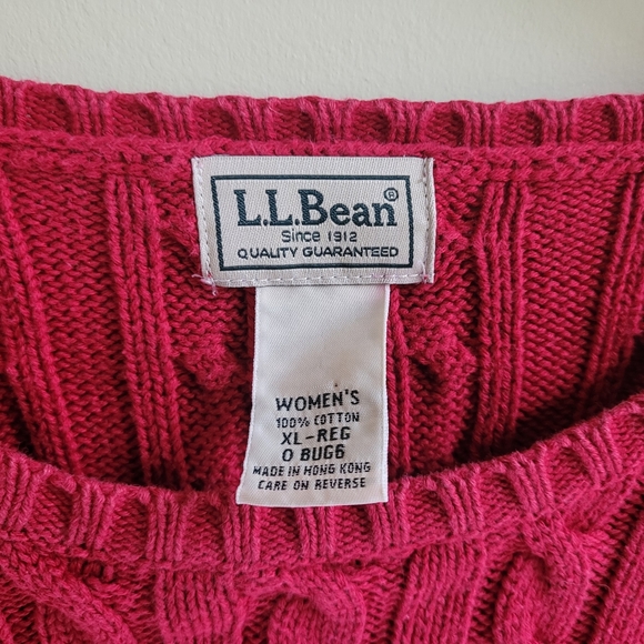 LLBean Cable Knit Fisherman Sweater Red Womens XL Regular - Picture 3 of 4